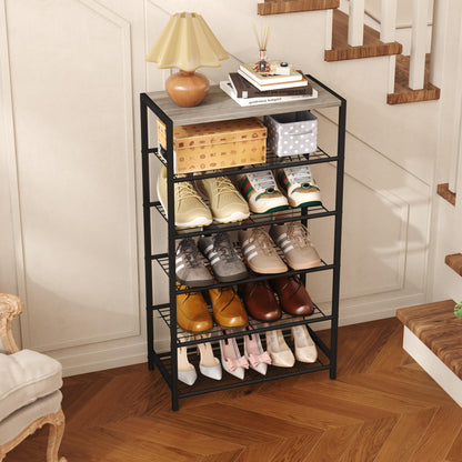 HOME BI 6-Tier Industrial Shoe Rack, Metal Shoe Storage Organizer Shelves with Stable Metal Frame, Shoe Organizer for Closet, Hallway, Entryway