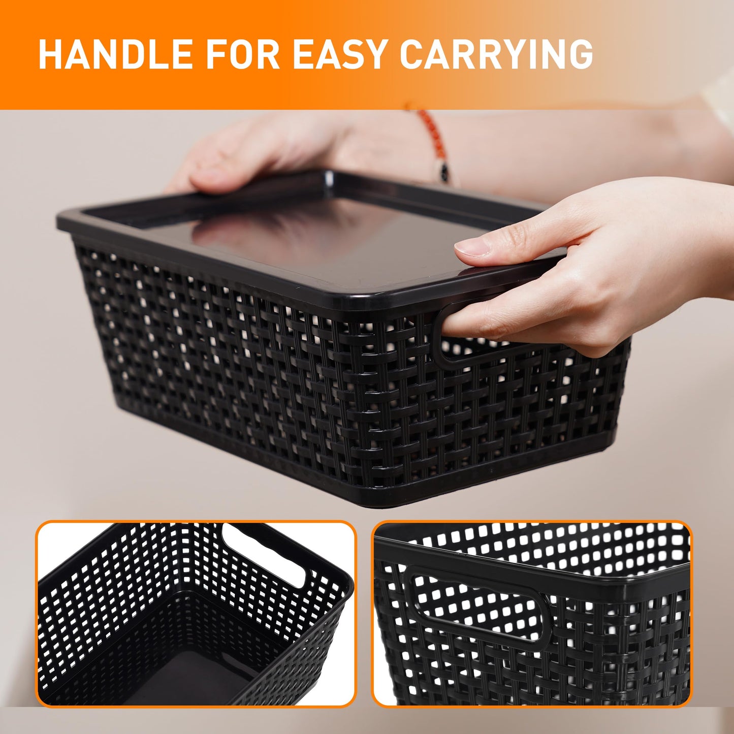 Citylife Set of 8 Pack Plastic Storage Baskets With Lid, Storage Basket for Organizing,Stackable Storage Containers Bins Boxes for Kitchen Bathroom