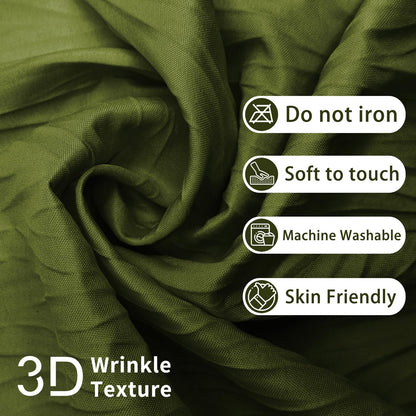 Tititex - Olive Green Crinkle Shower Curtain, Heavy Duty Textured Fabric 156 GSM Luxury Bathroom Decor for Hotel, Waterproof