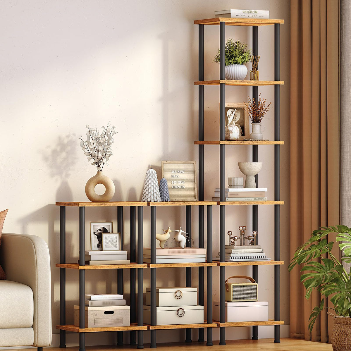 HOOBRO 6-Tier Bookshelf, Tall Bookcase, Shelving Unit, Twist-Lock Assembly, Large Capacity, Wooden Storage Display Shelf for Living Room, Home Office