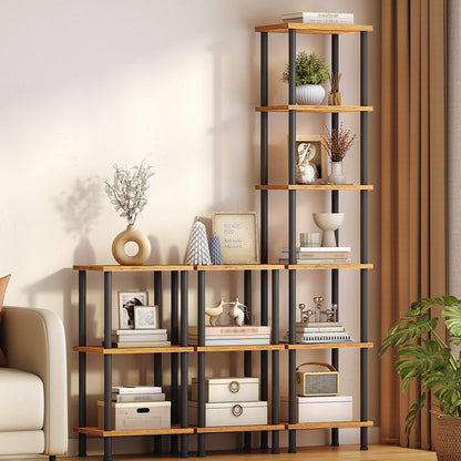 HOOBRO 6-Tier Bookshelf, Tall Bookcase, Shelving Unit, Twist-Lock Assembly, Large Capacity, Wooden Storage Display Shelf for Living Room, Home Office
