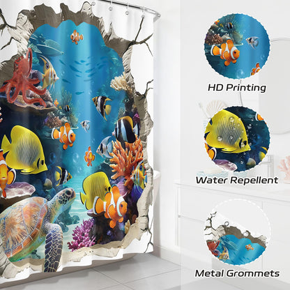 Dazzlewall 3D Fish Shower Curtain for Bathroom Mould & Mildew Resistant