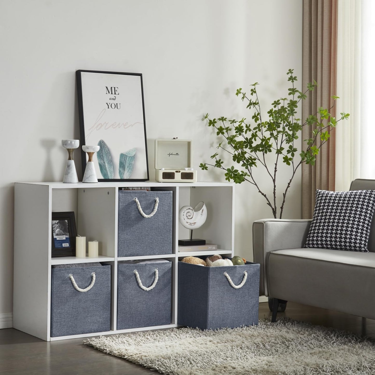 Mangata 4 Pack Storage Cubes for Shelves, Fabric Storage Boxes with Cotton Rope Handles Home Organization