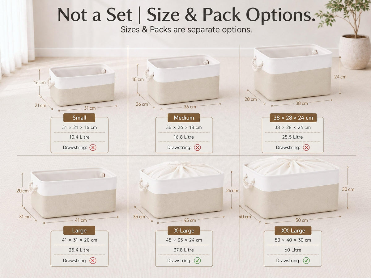 Mangata Large Storage Box set of 3, Fabric Storage Baskets with Handles for Cupboards, Wardrobe, Shelves, Bathroom, Clothes, Toys, Towel
