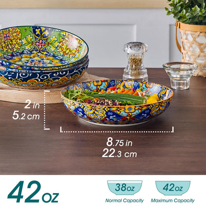 vancasso SIMI Pasta Bowls Set of 4, Porcelain Salad Bowls, 42 oz Large Corlorful Serving Bowls for Kitchen, Dishwasher & Microwave Safe Soup Bowls,