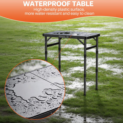 FUNYKICH Camping Table with Plastic Tabletop 58x40cm, 3 Height Adjustable Small Folding Table