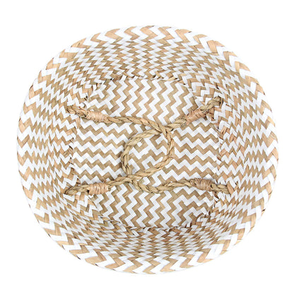 FEILANDUO Laundry Basket Wicker Woven Belly Baskets Decor Home Storage for Fruit Hand-woven Seaweed Collapsible with Handle for Organizer Plant Pot