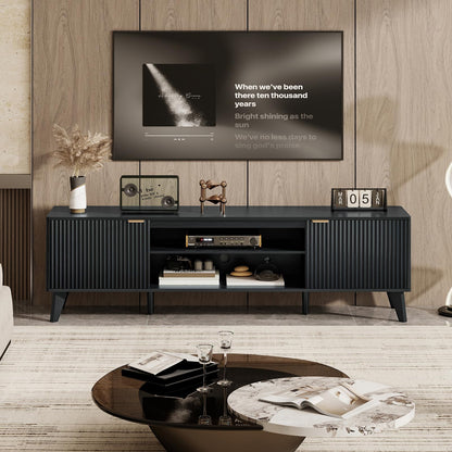 LYNCOHOME Black TV Units for Living Room, 178cm Wooden TV Stand Cabinet