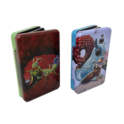 Rigasz Pack of 2 Mini Metal Tin Boxes with Lids, 100 x 65 x 20 mm. Beautiful art designs suitable for small items and various craft projects