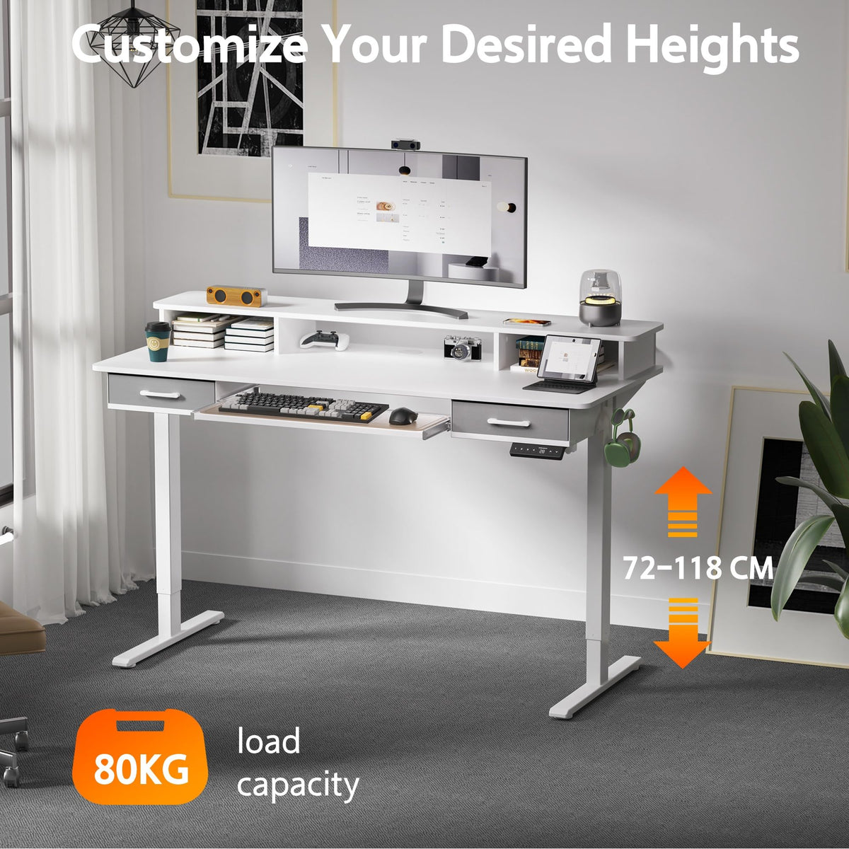 WALKINGDESK Electric Standing Desk with Keyboard Tray, 160 x 60 cm