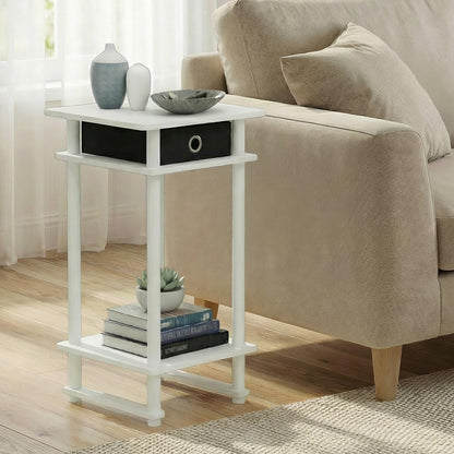 Furinno TURN-N-TUBE Side Table, 3-Tier Tall Narrow Modern End Table with Storage Bin, Open Shelf Night Stand, Bedside Table, Toolless Assembly