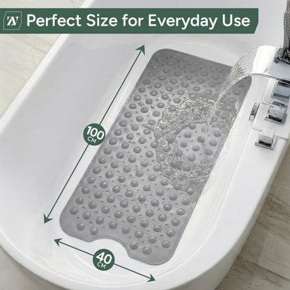 Zuvo Extra Long Bath Mat Non Slip Anti Mould, 100 x 40 cm, Grey