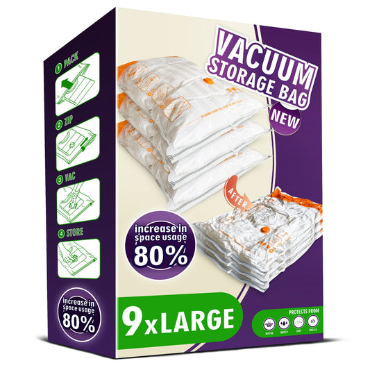 STORAGE MASTER Space Saver Bags for Travel and Home Reusable Vacuum Storage Bags Save 80% More Storage Space Work with Vacuum Cleaner
