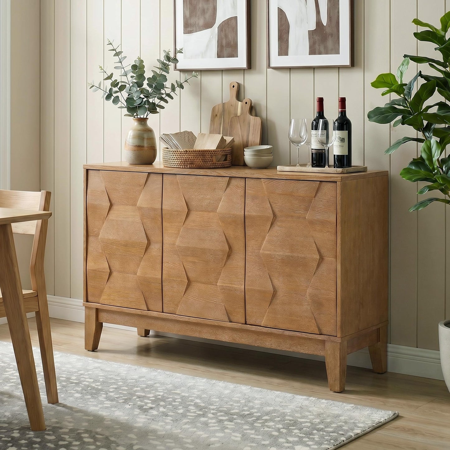 HULALA HOME 115 cm Wooden Sideboard with Adjustable Shelves, Seadrift