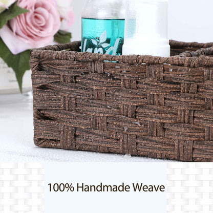 [Larger Compartments] Toilet Tank Topper Paper Basket - Multiuse Hand Woven Plastic Wicker Basket with Divider for Organizing