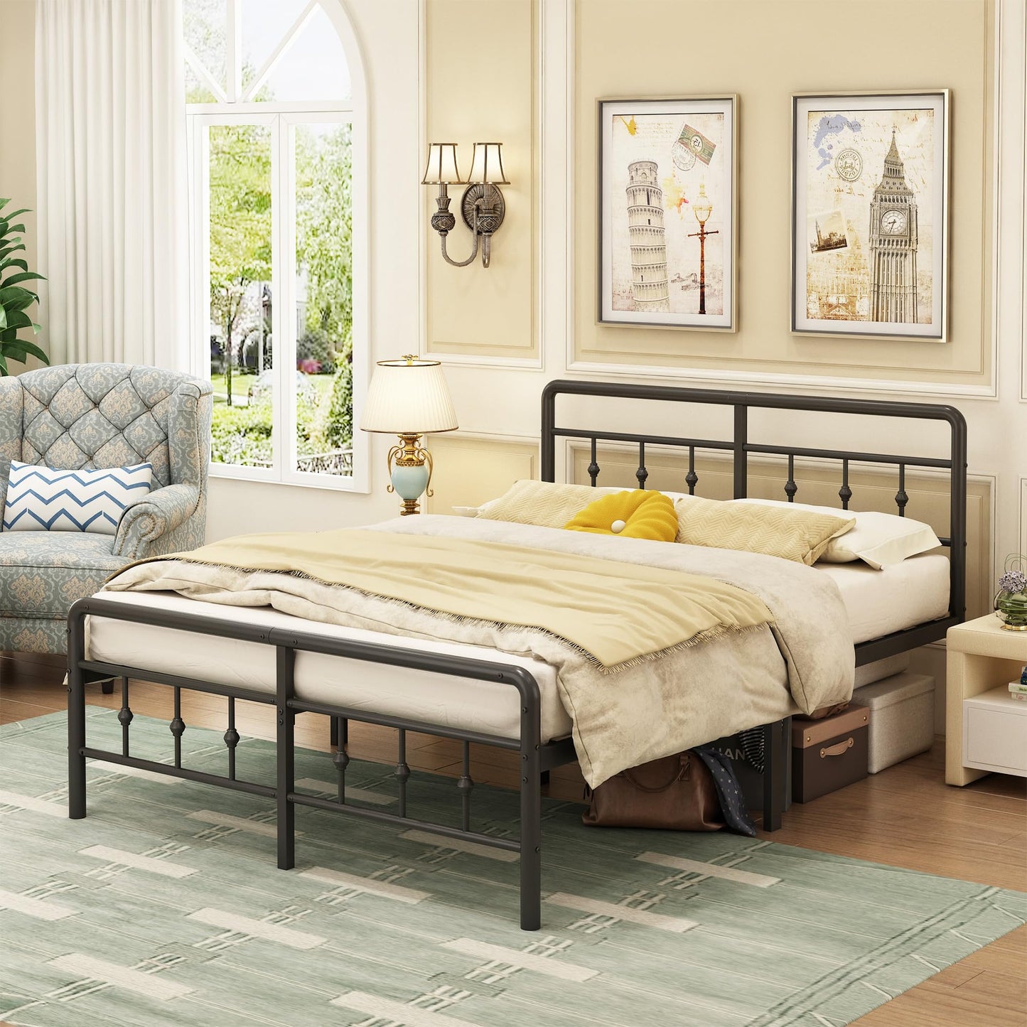 EMODA Small Double Bed Frame 4ft with Victorain Headboard and Footboard, Small Double Bed Frame with Heavy Duty Slats Support, Ample Storage 36cm
