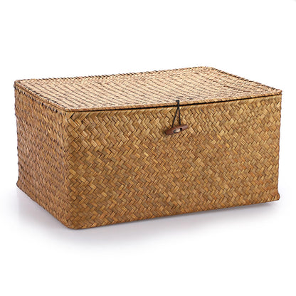 IGNPION Seagrass Storage Basket with Lid,Wicker Woven Shelf Basket,Caramels