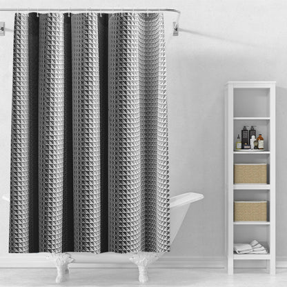 Stfery Waffle Shower Curtain with Metal Bath Curtain 120 x 200 cm Shower Curtain Anthracite Fabric Washable Anti Mould