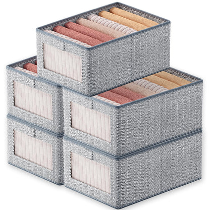 Goesort Set of 5 Clothes Storage Boxes, Wardrobe Storage Organiser Fabric Clothes Organiser