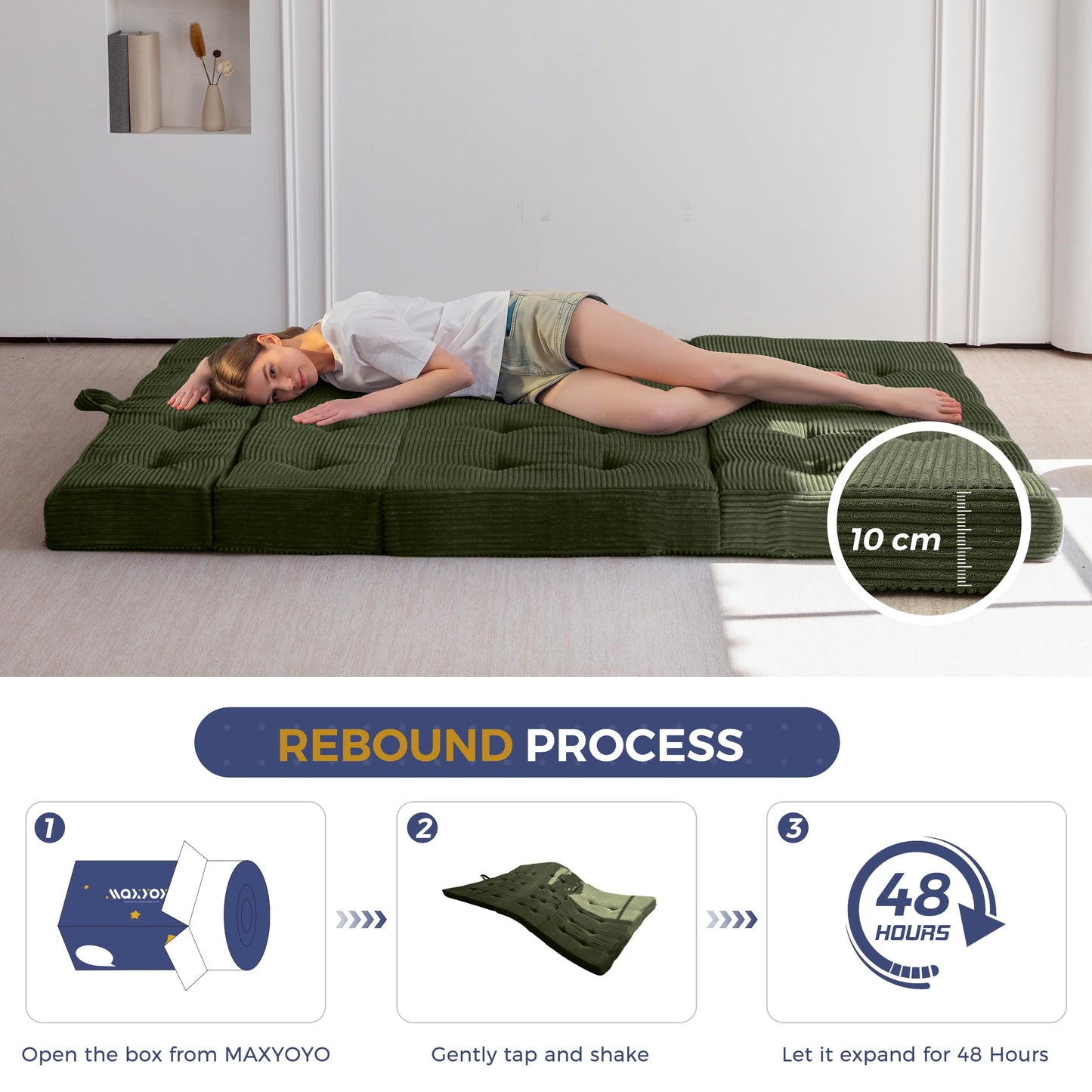 MAXYOYO Folding Mattress Double, Comfy Foldable Sofa Couch Bed, Guest Mattress with Handles Floor Futon Sofa Bed for Guest