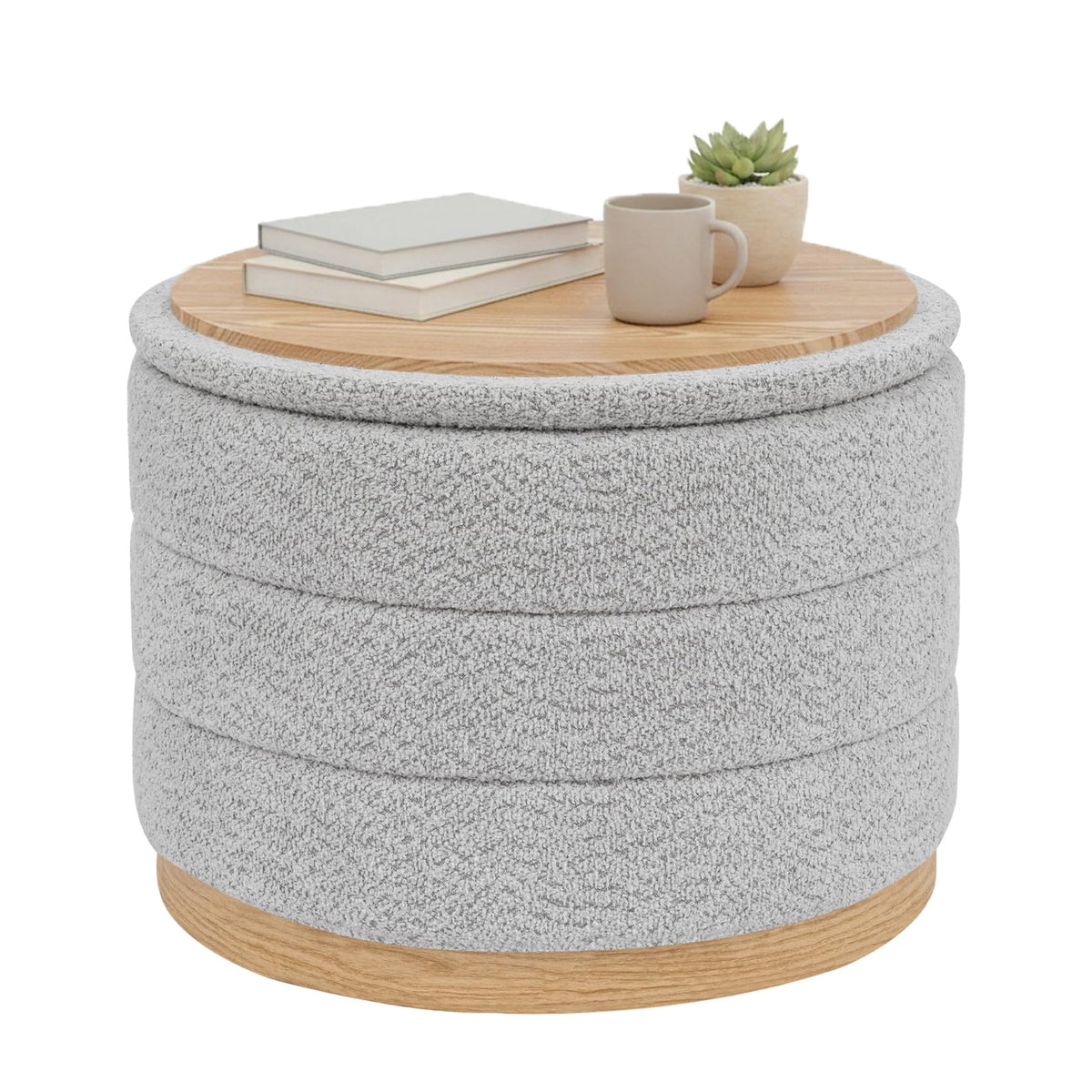 Bonlife Round Chenille Storage Ottoman, Folding Footstool with Table Top, 58x58x44cm, Load Capacity 150kg, for Living Room Bedroom Hallway