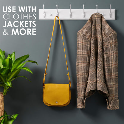 LARHN White Wall-Mounted Coat Rack - 6 White Coat Hooks, 59cm