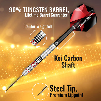 Shot! Darts Michael Smith Achieve Center Weighted 90% Tungsten Pro Throwing Darts Steel Tip Set Professional Made in New Zealand (25, Grams)
