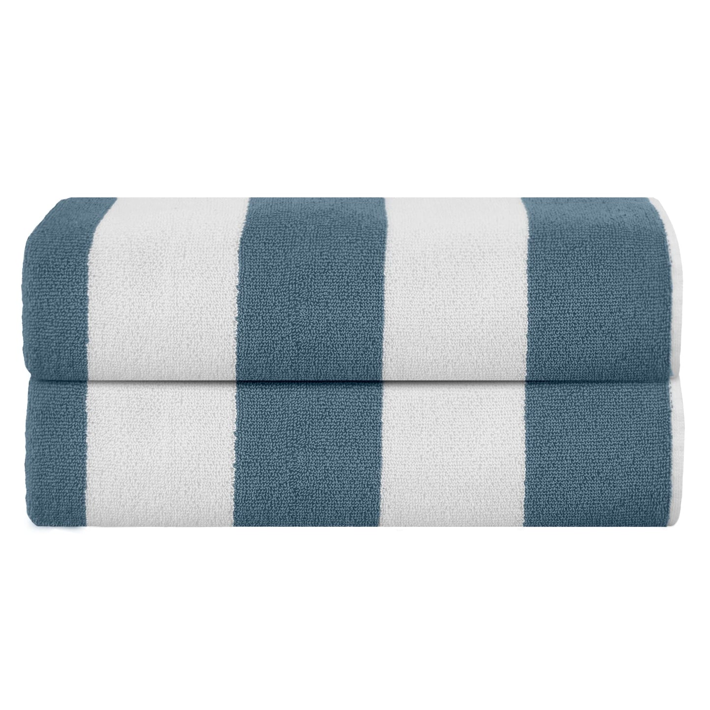 SweetNeedle Beach Towels for Adults Pack of 2 - Sea Glass Green Cabana Striped Classic - 100% Cotton Terry Ringspun Pool Towel, Quick Dry, Super