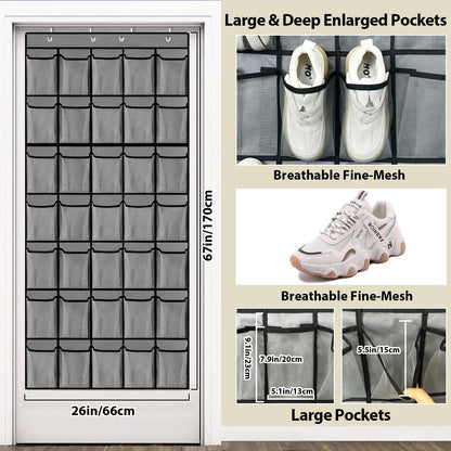 VERONLY 35 Large Pockets Over the Door Shoe Organizer, Extra Sturdy Oxford Fabric Hanging Shoe Rack for Door Closet