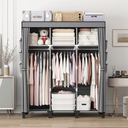 dongliangqinying Portable Fabric Wardrobe, 130x45x170cm Foldable Closet with 3 Hanging Areas and 18 Side Pockets