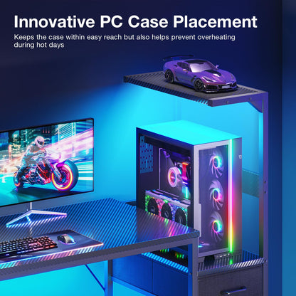Coleshome 120×48 cm Gaming Desk with LED Lights, Carbon Fiber Black