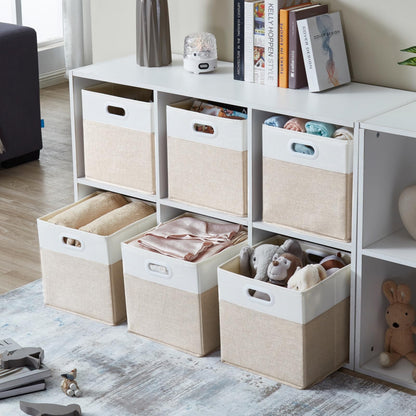 SOCOHOME Fabric Cube Storage Boxes,30x30x30cm Foldable Storage Baskets for Shelf Nursery Closet(Light beige/White, Set of 4)