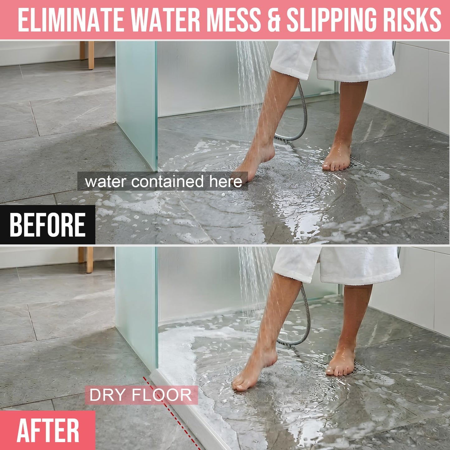 Nayotaa Wet Room Floor Barrier Flexible Water Barrier 250cm (Transparent) - Leakproof Shower and Sink Seal