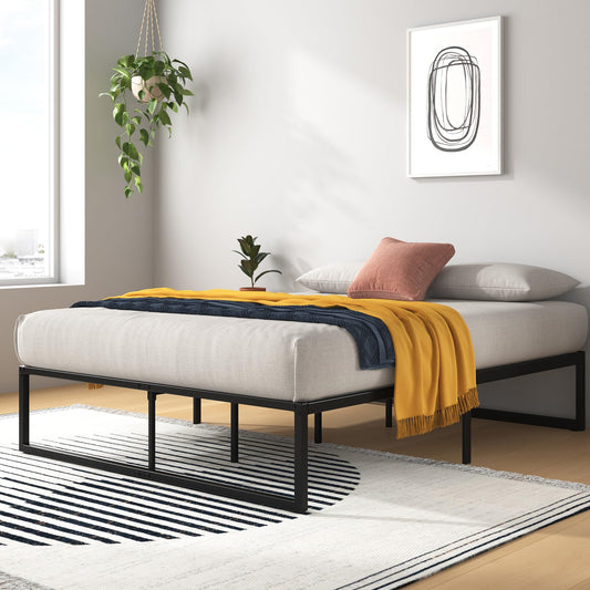 Zinus Lorelai Double Bed frame - Bed 135x190 cm - 36 cm Height with Underbed Storage - Metal Platform Bed frame - Black