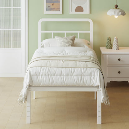 Lutown-Teen Metal Small Single Bed Frame with Headboard, 46 cm High, White