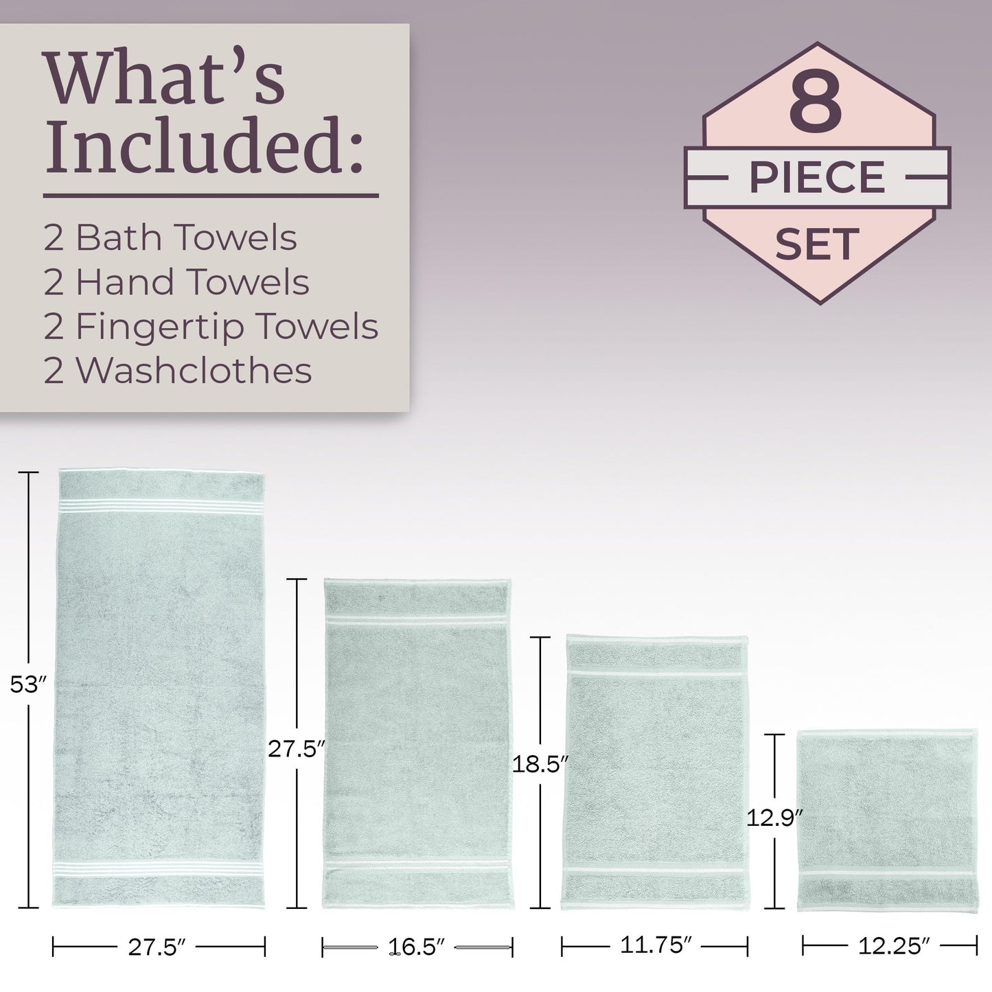 Lavish Home Rio 8 Piece 100% Cotton Towel Set - Seafoam