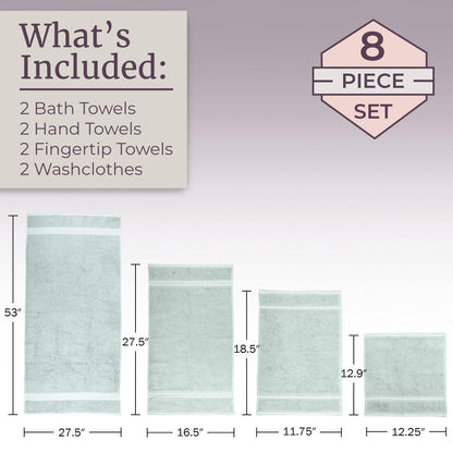 Lavish Home Rio 8 Piece 100% Cotton Towel Set - Seafoam