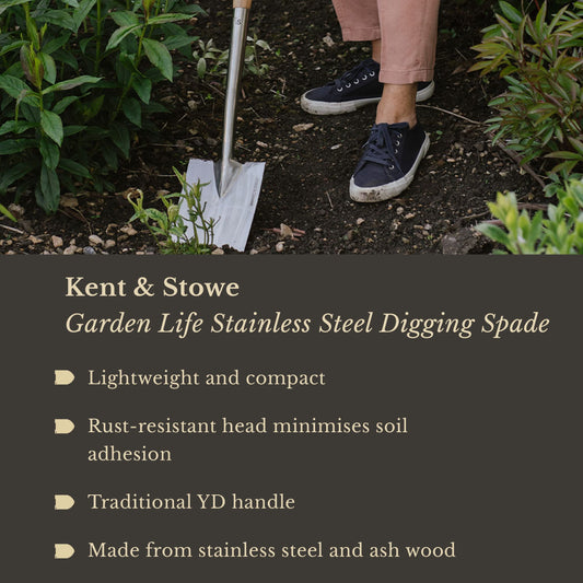 Kent & Stowe Garden Life Stainless Steel Digging Spade, Light and Compact Traditionally-Styled Garden Tool, All Year Round Made from Stainless Steel
