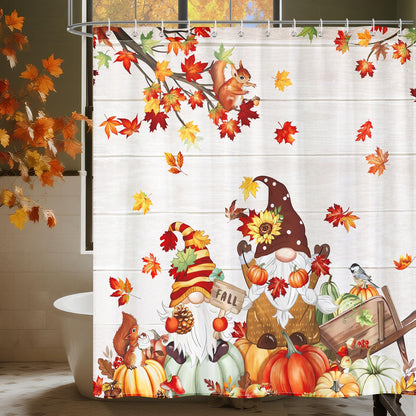 Arquiel Fall Pumpkin Gnome Shower Curtain Sets, Waterproof Polyester Fabric Shower Curtains With 12 Hooks for Bathroom Home Decoration