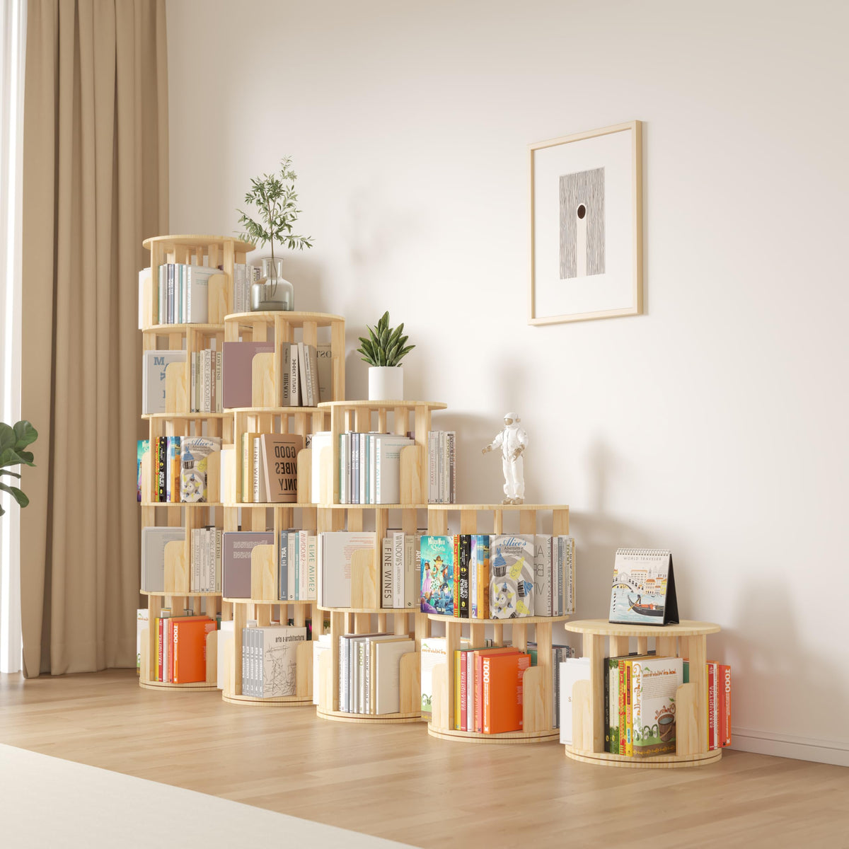 YGYQZ Rotating Bookshelf, 3 Tier Floor Standing Bookcase Wood 360 Display Narrow Book Shelf Organizer for Kids & Adult Storage Rack for Bedroom