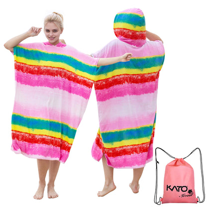 Kato Tirrinia Poncho Towel Adult, Large Changing Robe Towel, Surf Beach Towel, Quick Dry Swim Robe with Hood, Super Water Absorbent