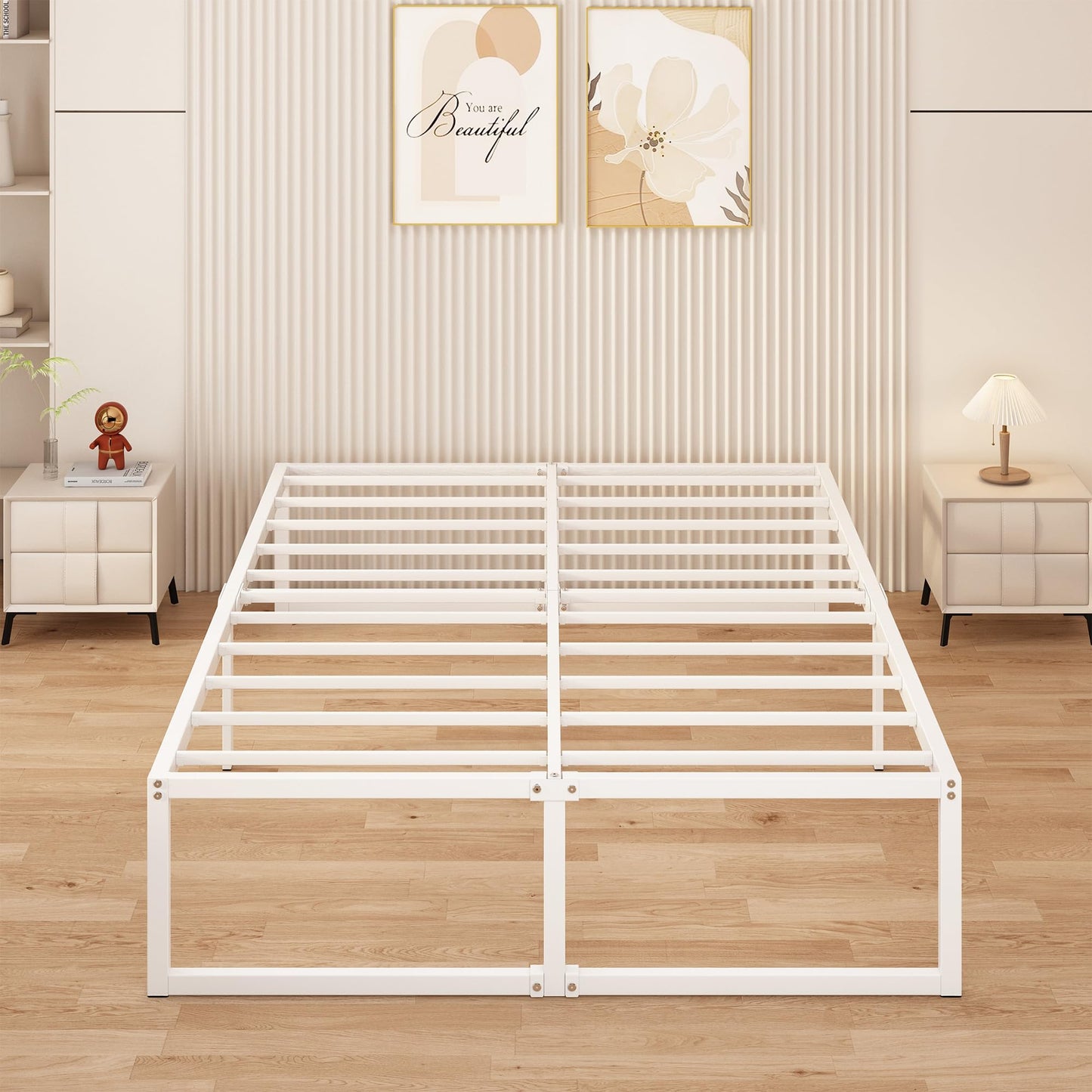 Yicensen Doubl Bed Frame 160x190 cm Metal Platform Bed Doubl with Steel Slat Support, Easy Assembly, Noise Free, No Box Spring Needed, 41cm High,