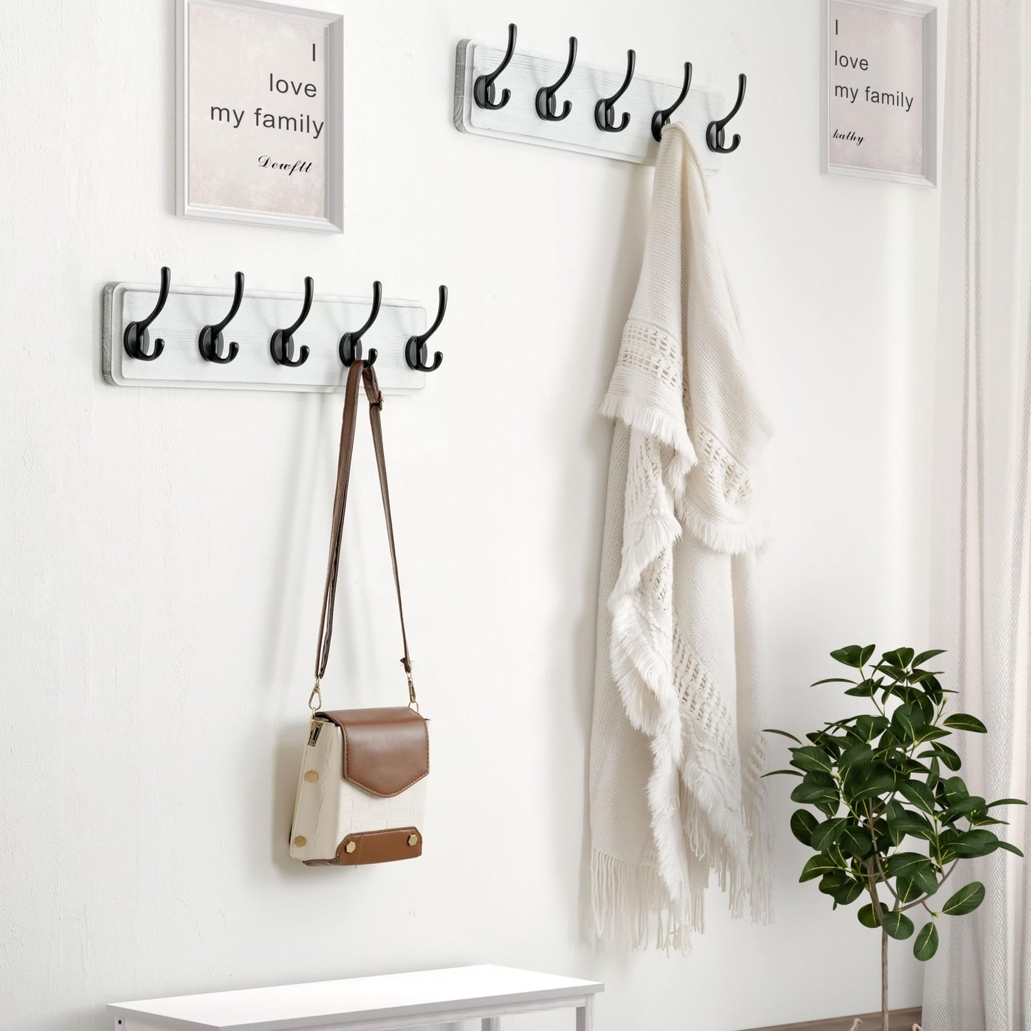 Dseap Coat Rack Wall: Patented, Heavy-Duty, 5-Double-Hooks Wooden Wall Mounted Coat Rack Coat Hanger Hook Rail for Winter Coats Hat Jacket Clothing