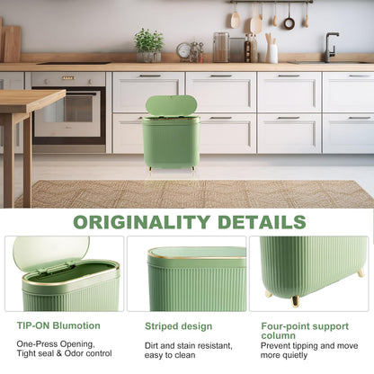 SULIFEEL Bathroom Trash Can with Lid, 3.2 Gallon/12L Green