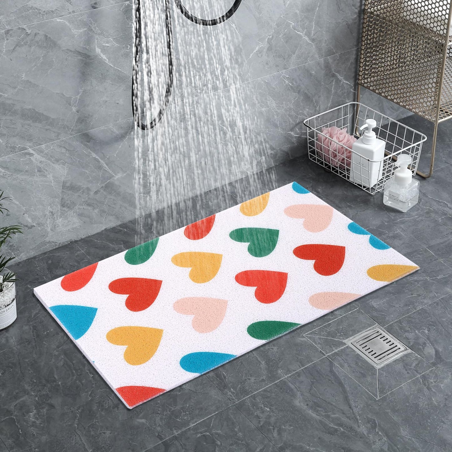 LY4U Shower Mat Non Slip, Soft PVC Loofah Shower Bath Mat for Bathroom Floor, Anti Slip Bathroom Mat for Elderly, Quick Dry