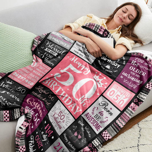 50th Birthday Gifts for Women Blanket 200x150CM, 50th Birthday Decorations, Happy 50th Birthday Ideas Gifts for 50 Year Old Woman, 1975 Birthday Gifts