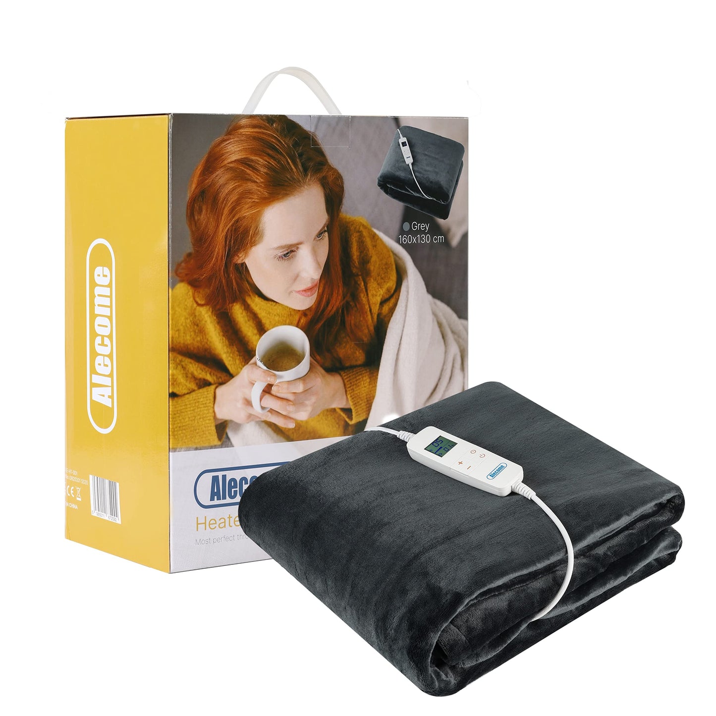 Electric Heated Throw Blanket 10 Heat Settings Washable 220gsm Fleece with Digital Remote Timer - 160cm x 130cm (Dark Grey)