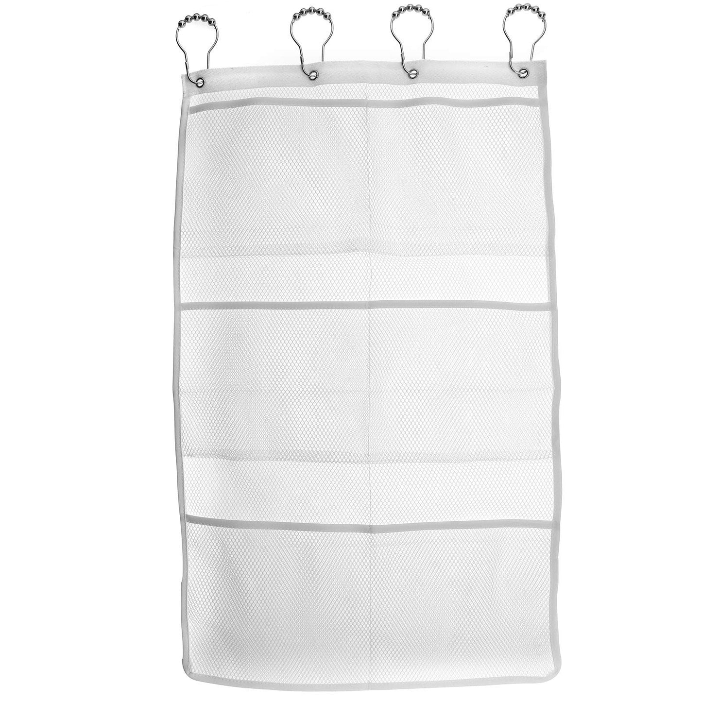 OTOTEC 6 Pockets White Rectangle Shower Hanging Mesh with 4 Hanging Rings for Rooms Bathroom Hang on Shower Rod