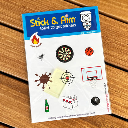 Toilet Target Stickers for Big Boys with Applicator Smoothing Tool for Easy Installation. Fun Toilet Target Aiming Stickers for Boys and Men