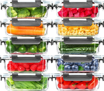 Skroam 10 Pack Glass Meal Prep Containers, Glass Airtight Food Storage Containers with Lids, Pantry Kitchen Storage Containers for Lunch, Food